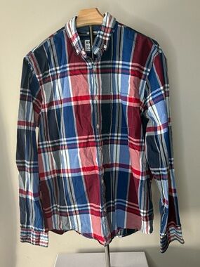 Express Men's Plaid Button-Down Shirt in Blue, Red & White